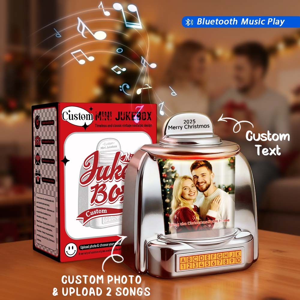 Custom Mini Jukebox Retro Speaker Personalized Photo & Text Music Mini Player with Bluetooth Music Radio Vintage Tabletop Home Decor Nostalgic Christmas Gift - MyPhotoSocks