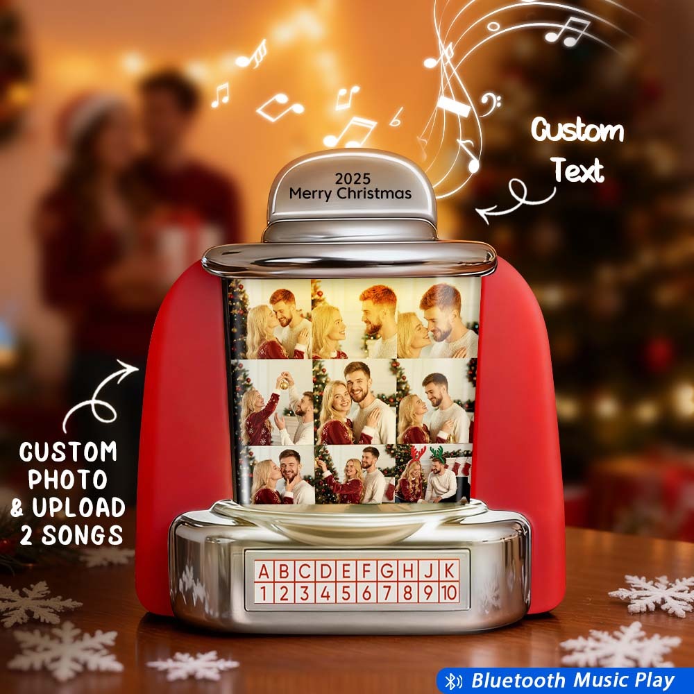 Custom Mini Jukebox Retro Speaker Personalized 9 Photos & Text Music Mini Player with Bluetooth Music Radio Vintage Tabletop Home Decor Nostalgic Christmas Gift - MyPhotoSocks