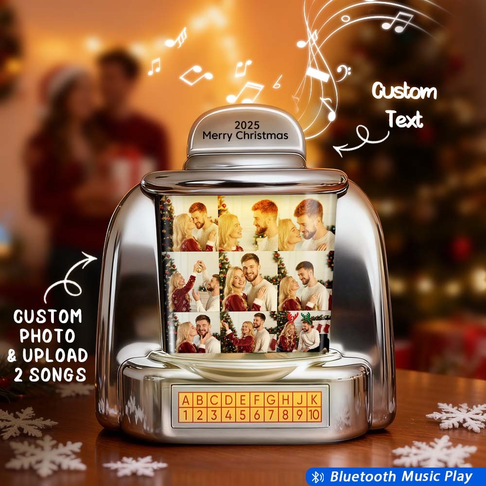 Custom Mini Jukebox Retro Speaker Personalized 9 Photos & Text Music Mini Player with Bluetooth Music Radio Vintage Tabletop Home Decor Nostalgic Christmas Gift - MyPhotoSocks
