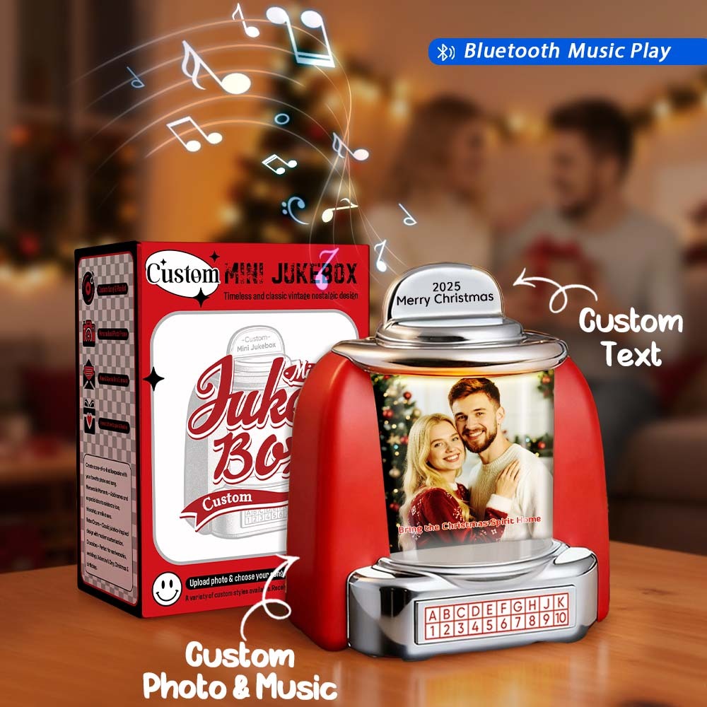 Custom Mini Jukebox Retro Speaker Personalized Photo & Text Music Mini Player with Bluetooth Music Radio Vintage Tabletop Home Decor Nostalgic Christmas Gift - MyPhotoSocks