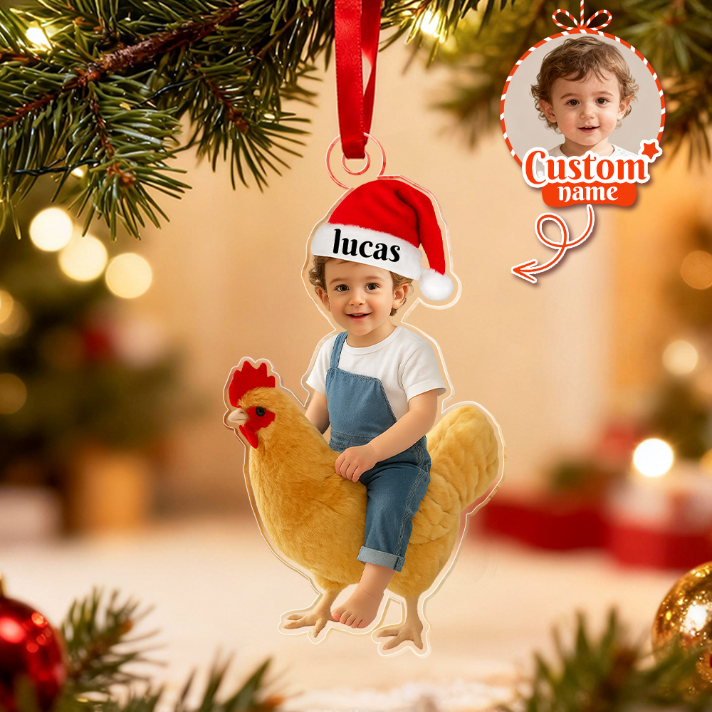 Personalized Name Cow With Kid Acrylic Ornaments, Custom Photo Cow Kid Acrylic Ornaments, Acrylic Holiday Gift Ornaments,Xmas Keepsake Gifts