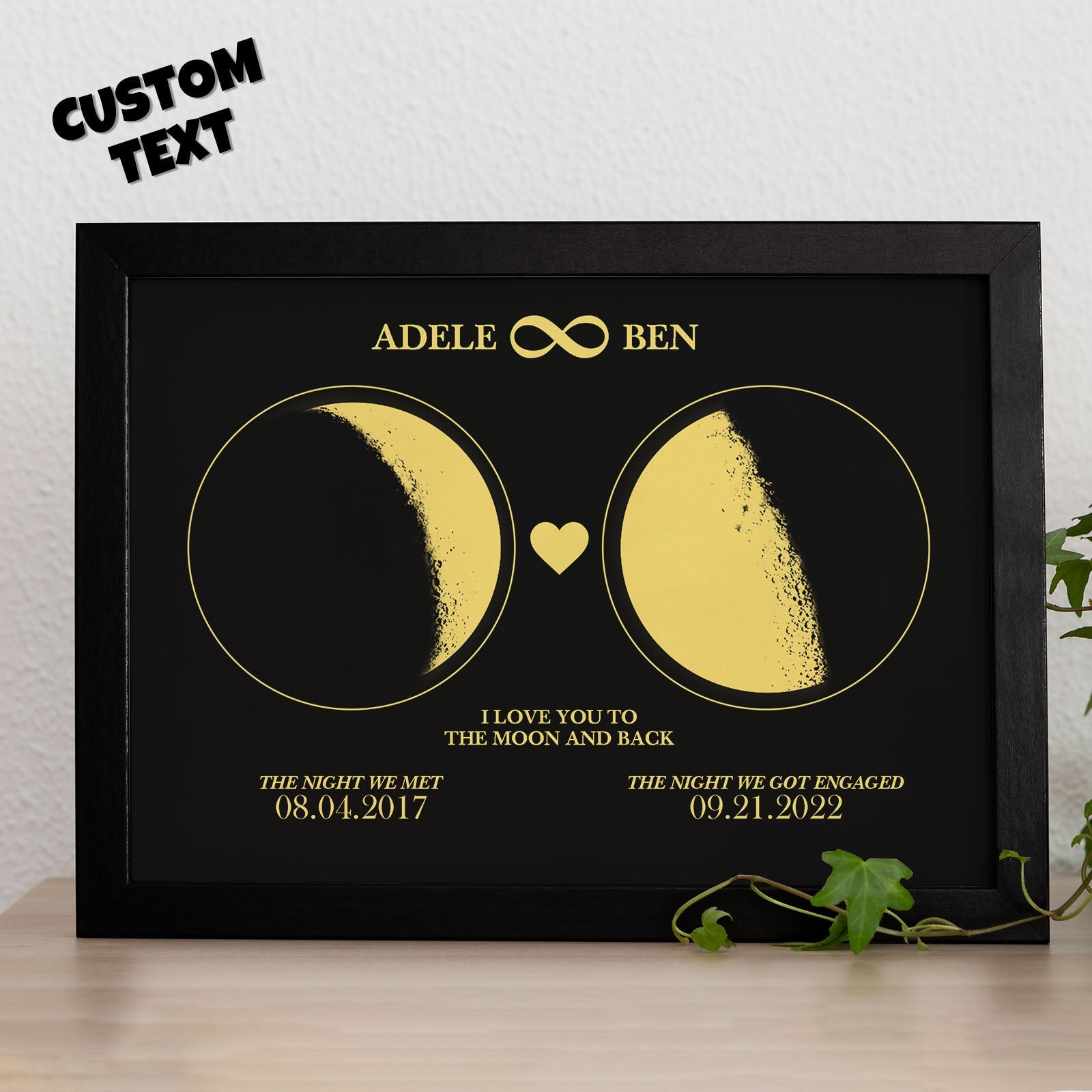 Custom Moon Phase Custom Couple Art Frame 2 Moon Phases Design - For Valentine's Day Gifts
