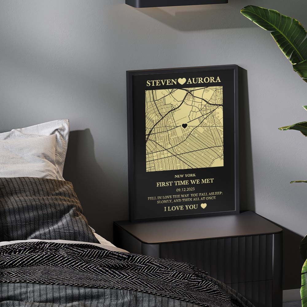 Custom Map Wooden Frame Personalized Text Wall Art Anniversary Gift Where It All Began - MyPhotoSocks