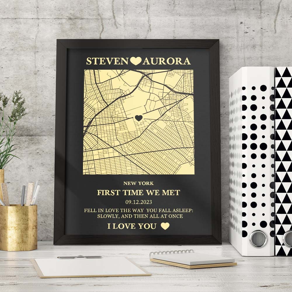 Custom Map Wooden Frame Personalized Text Wall Art Anniversary Gift Where It All Began - MyPhotoSocks