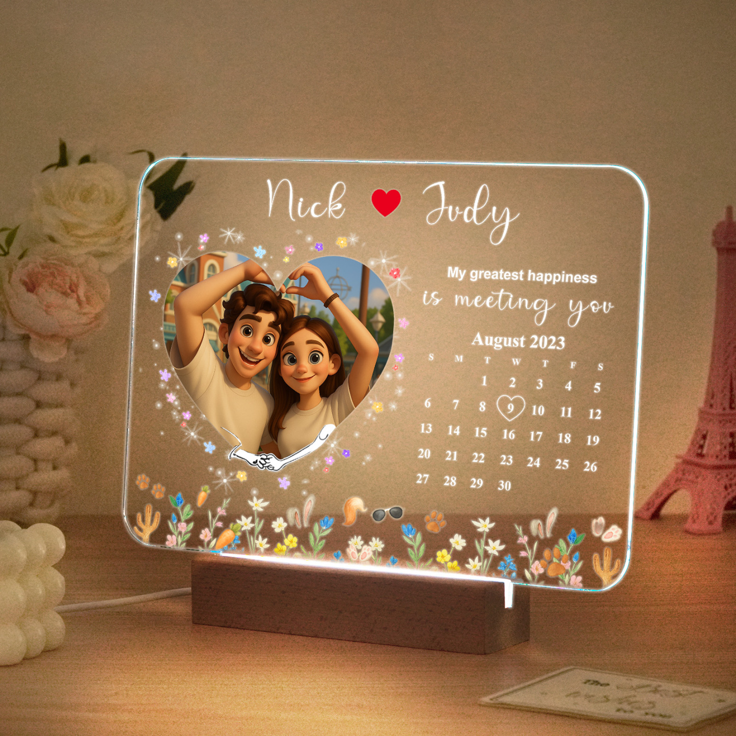 Personalized Photo LED Light Frame Gift for Love's Sweetest Moments - My Greatest Happiness Is Meeting You