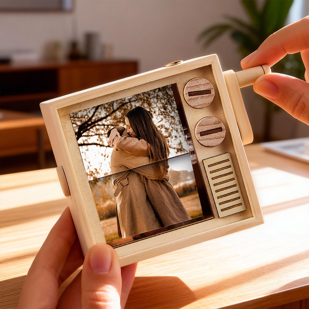 Custom Photo Flipbook Frame Animation Machine Mechanical Hand-cranked Flipbook Box Photo Album with Light Black Walnut Anniversary Gifts