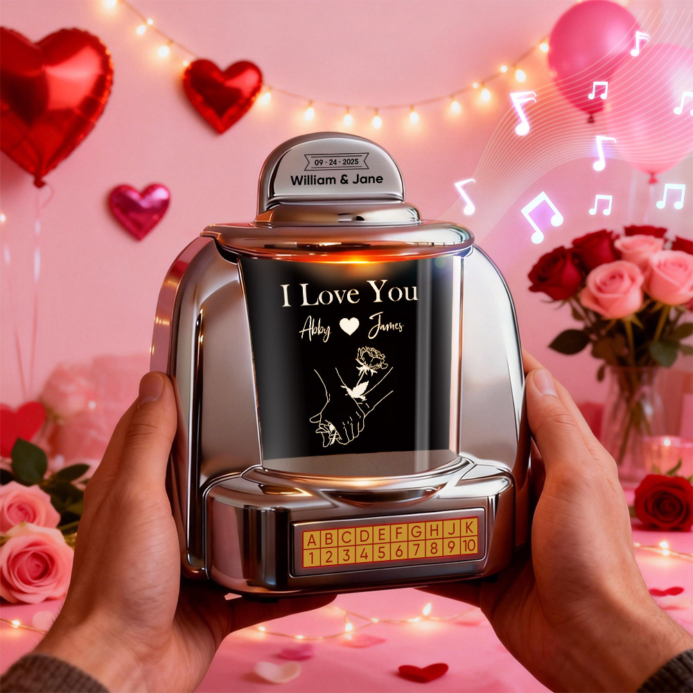 Custom Mini Jukebox Retro Speaker with Text & Bluetooth Music – Personalized Mini Jukebox Gift for Couples, Anniversary & Valentine's Day