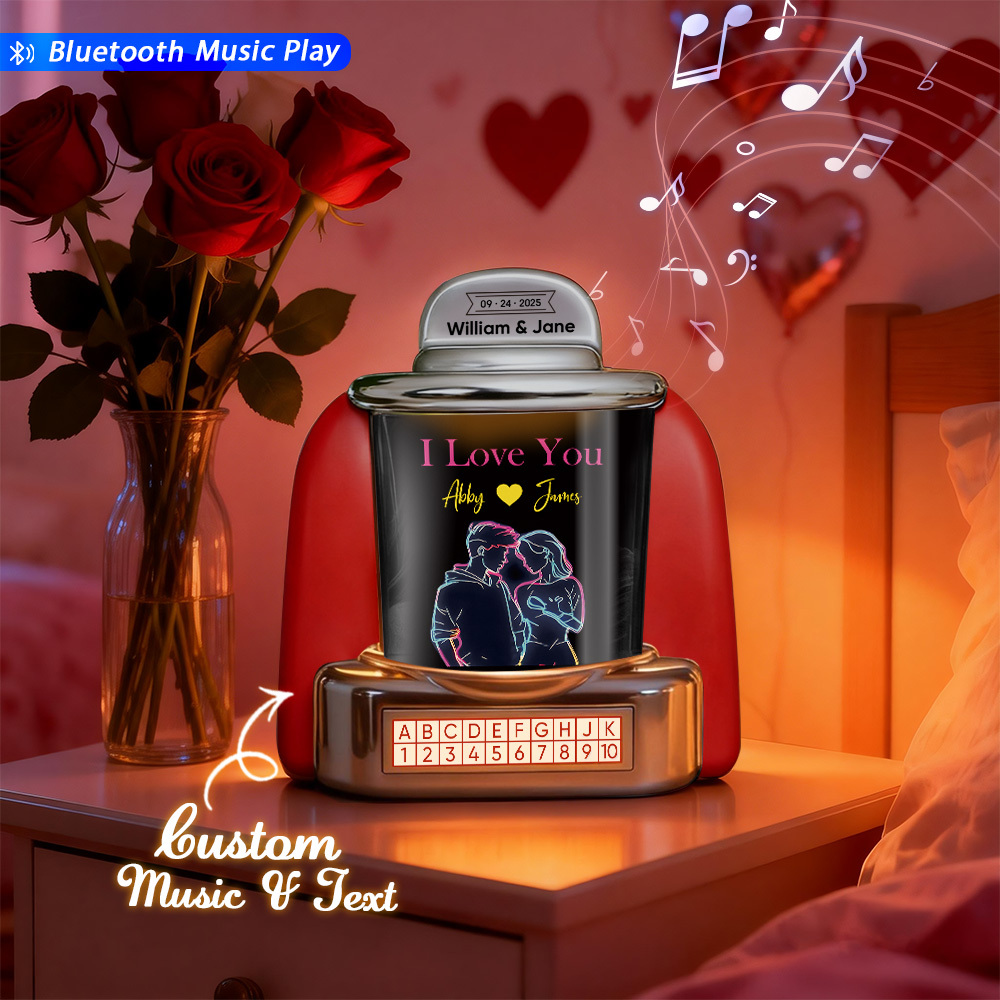 Custom Mini Jukebox Retro Speaker with Text & Bluetooth Music – Mini Jukebox Gift for Couples, Anniversary & Valentine's Day