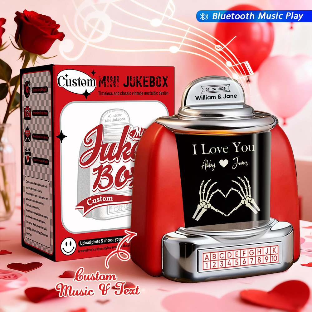 Custom Mini Jukebox Retro Speaker with Text & Bluetooth Music – Gift for Couples, Anniversary & Valentine's Day