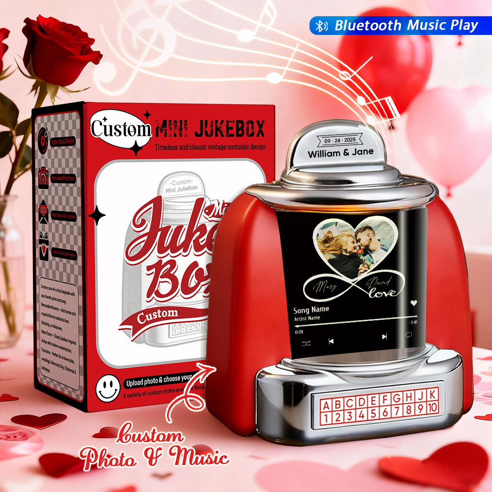 Personalized Mini Jukebox with Infinity Photo & Bluetooth Music Player –  Custom Jukebox Gift for Couples, Romantic Moments, Anniversaries Valentine's Day & Home Decor