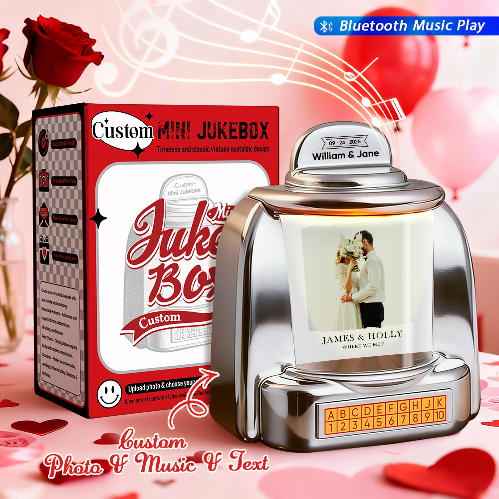 Custom Mini Jukebox Personalized Love Memory Gift – Mini Bluetooth Jukebox with Photo, Text & Special Photo Design