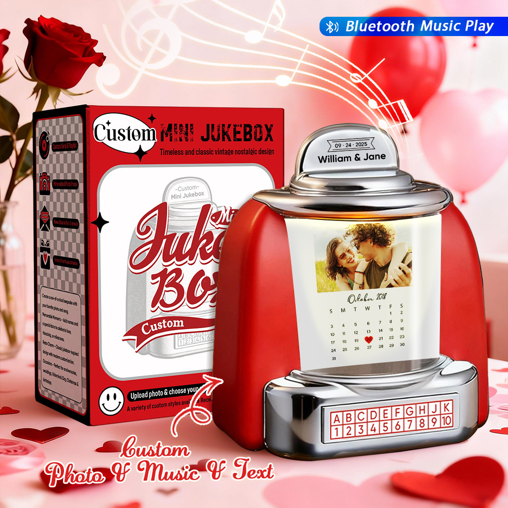 Custom Mini Jukebox When It All Began Design – Personalized Mini Bluetooth Jukebox with Photo & Date for Couples