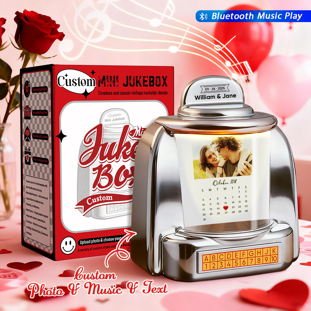 Custom Mini Jukebox When It All Began Design – Personalized Mini Bluetooth Jukebox with Photo & Date for Couples