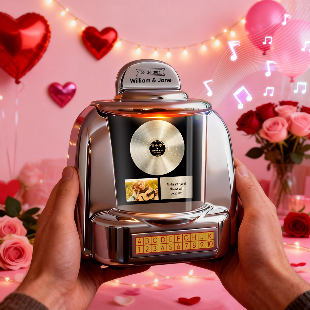 Custom Mini Jukebox with Photo Vintage Personalized Bluetooth Jukebox with Photo, Music & Text Gift for Couples