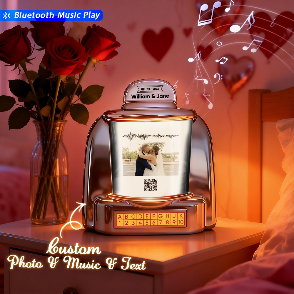 Custom Mini Jukebox with Photo Vintage Personalized Bluetooth Jukebox with Photo, Music & Text Gift for Couples Romantic Gift