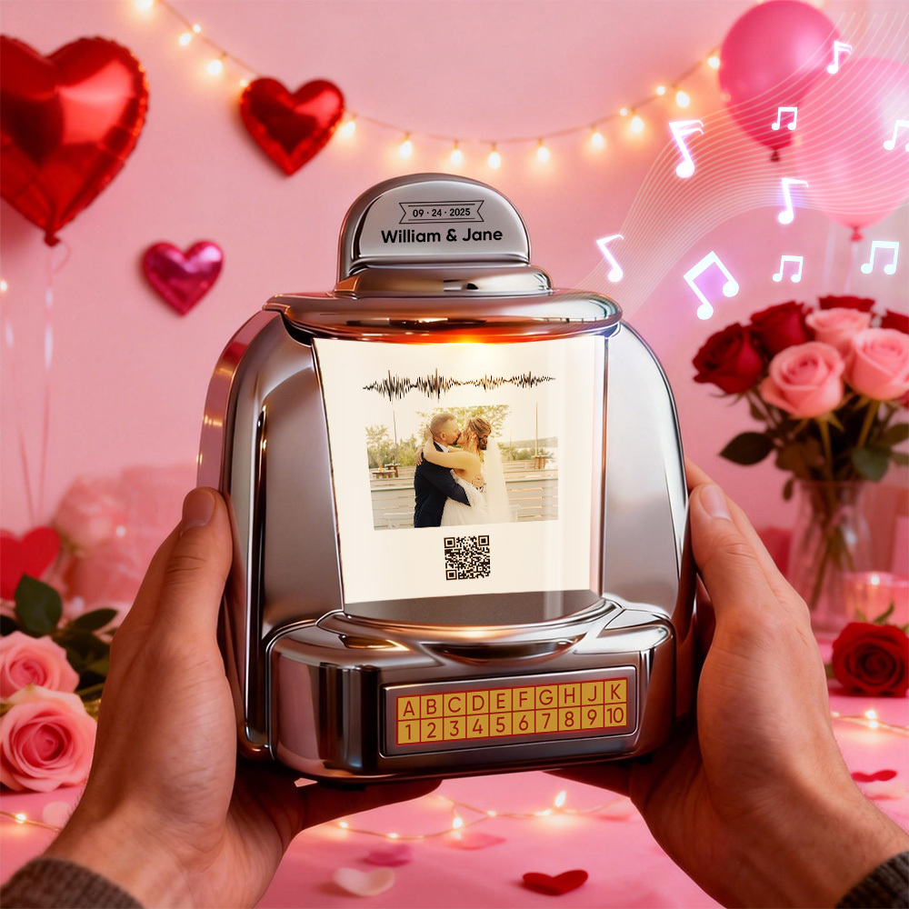 Custom Mini Jukebox with Photo Vintage Personalized Bluetooth Jukebox with Photo, Music & Text Gift for Couples Romantic Gift