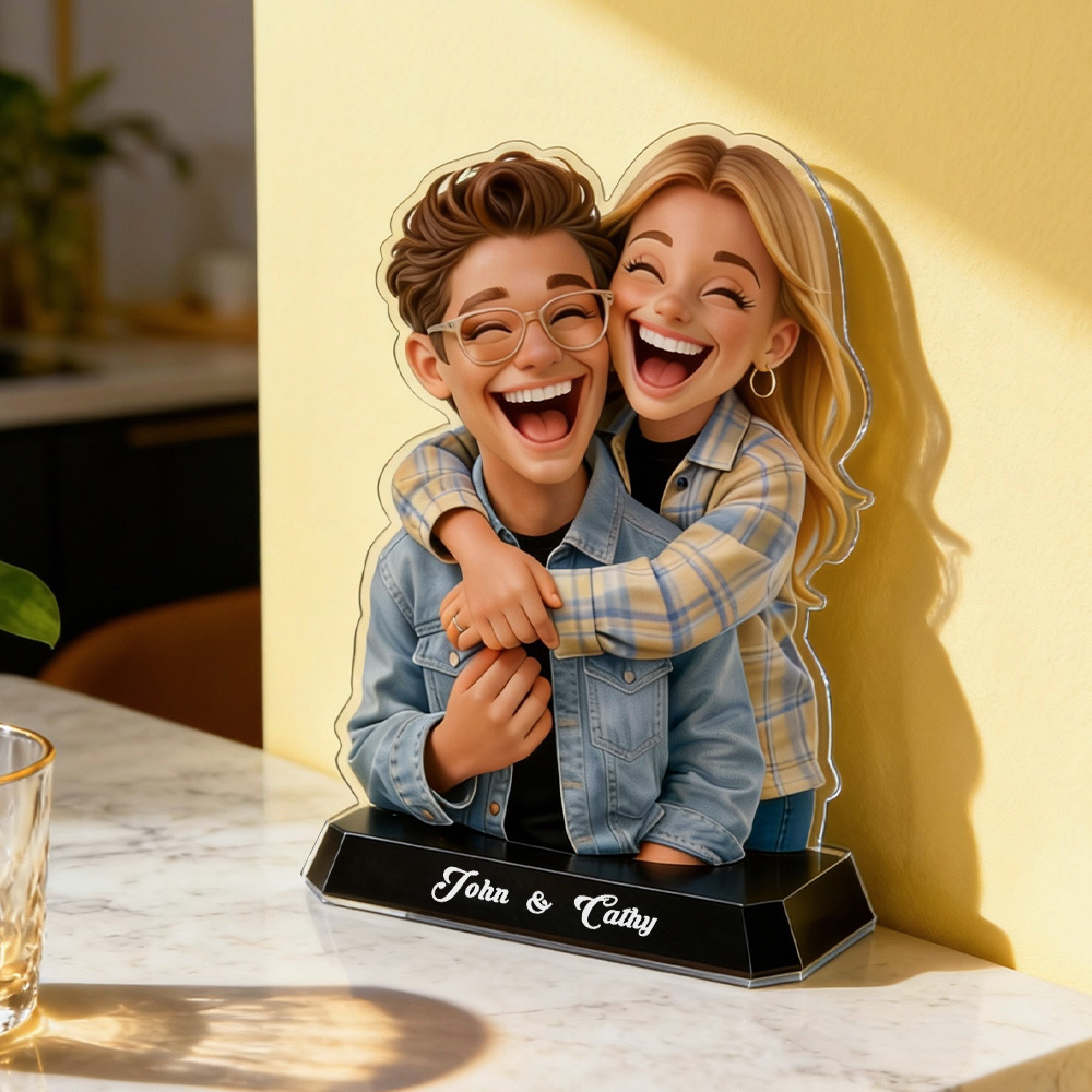 Funny Gift Cartoonish Exaggerated Mascot Style - Personalized Couple Custom Shaped 2D Acrylic Plaque