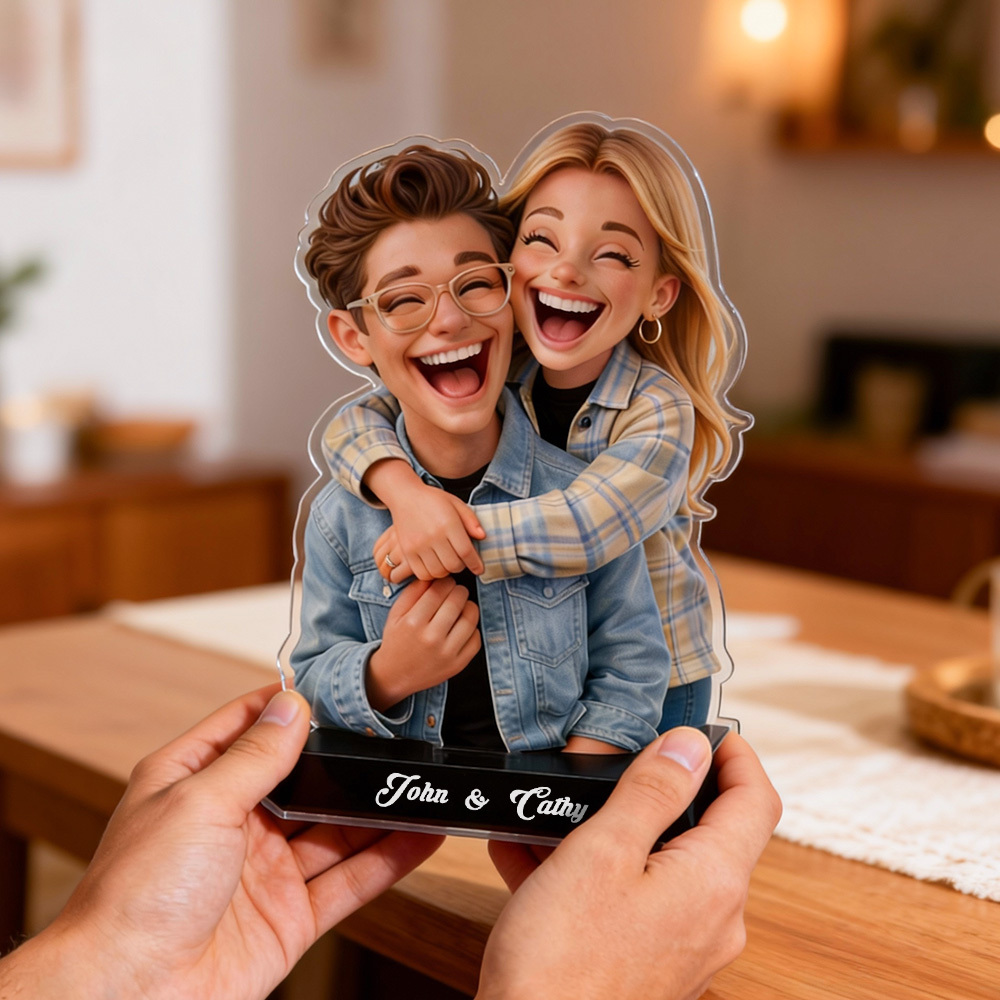 Funny Gift Cartoonish Exaggerated Mascot Style - Personalized Couple Custom Shaped 2D Acrylic Plaque