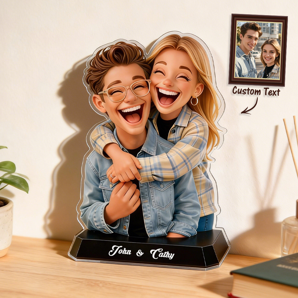 Funny Gift Cartoonish Exaggerated Mascot Style - Personalized Couple Custom Shaped 2D Acrylic Plaque