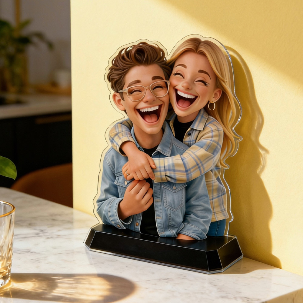 Funny Gift Cartoonish Exaggerated Mascot Style - Personalized Couple Custom Shaped 2D Acrylic Plaque