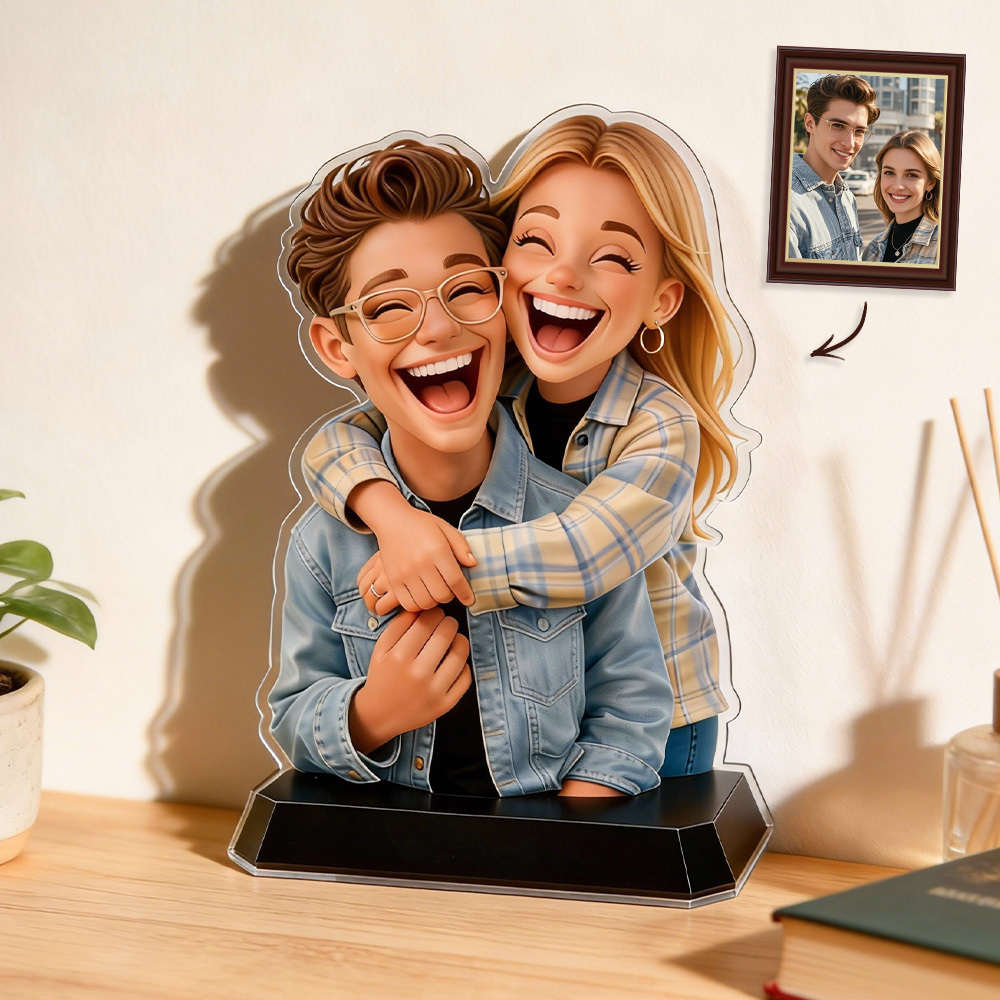 Funny Gift Cartoonish Exaggerated Mascot Style - Personalized Couple Custom Shaped 2D Acrylic Plaque