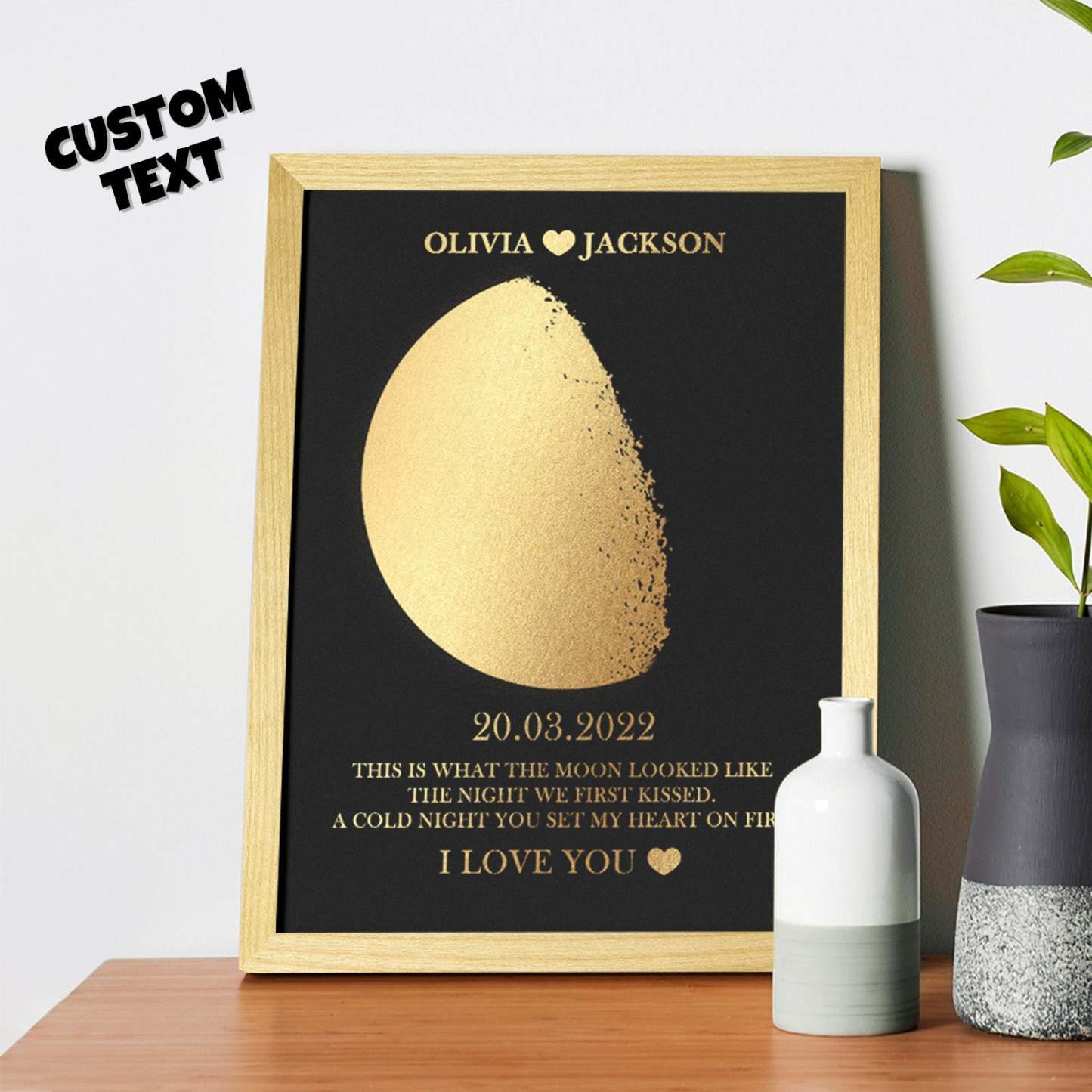 Custom Moon Phase Foil Print Wooden Frame Personalized Name and Text Family Gift - MyPhotoSocks