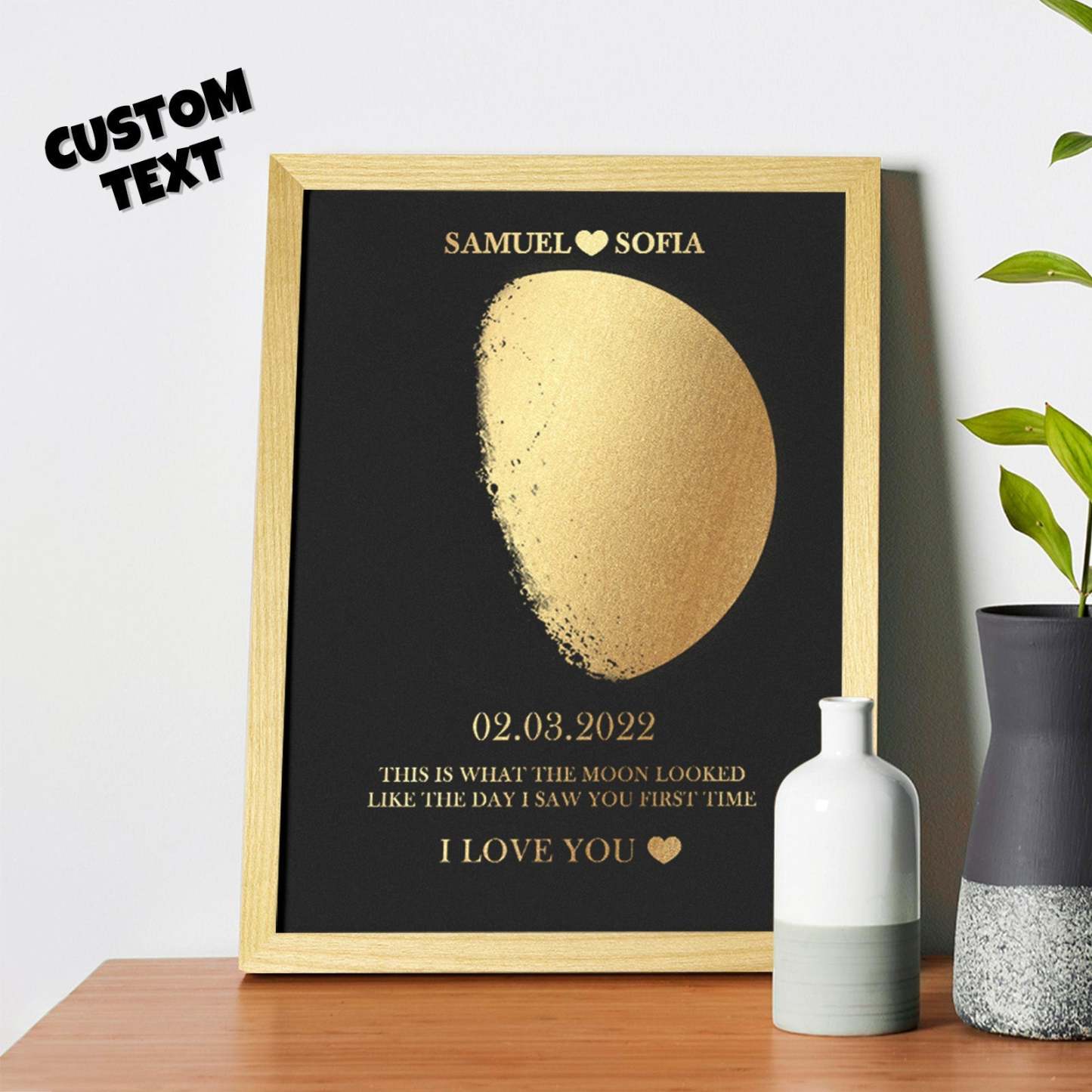 Custom Moon Phase Foil Print Wooden Frame Personalized Name and Text Family Gift - MyPhotoSocks