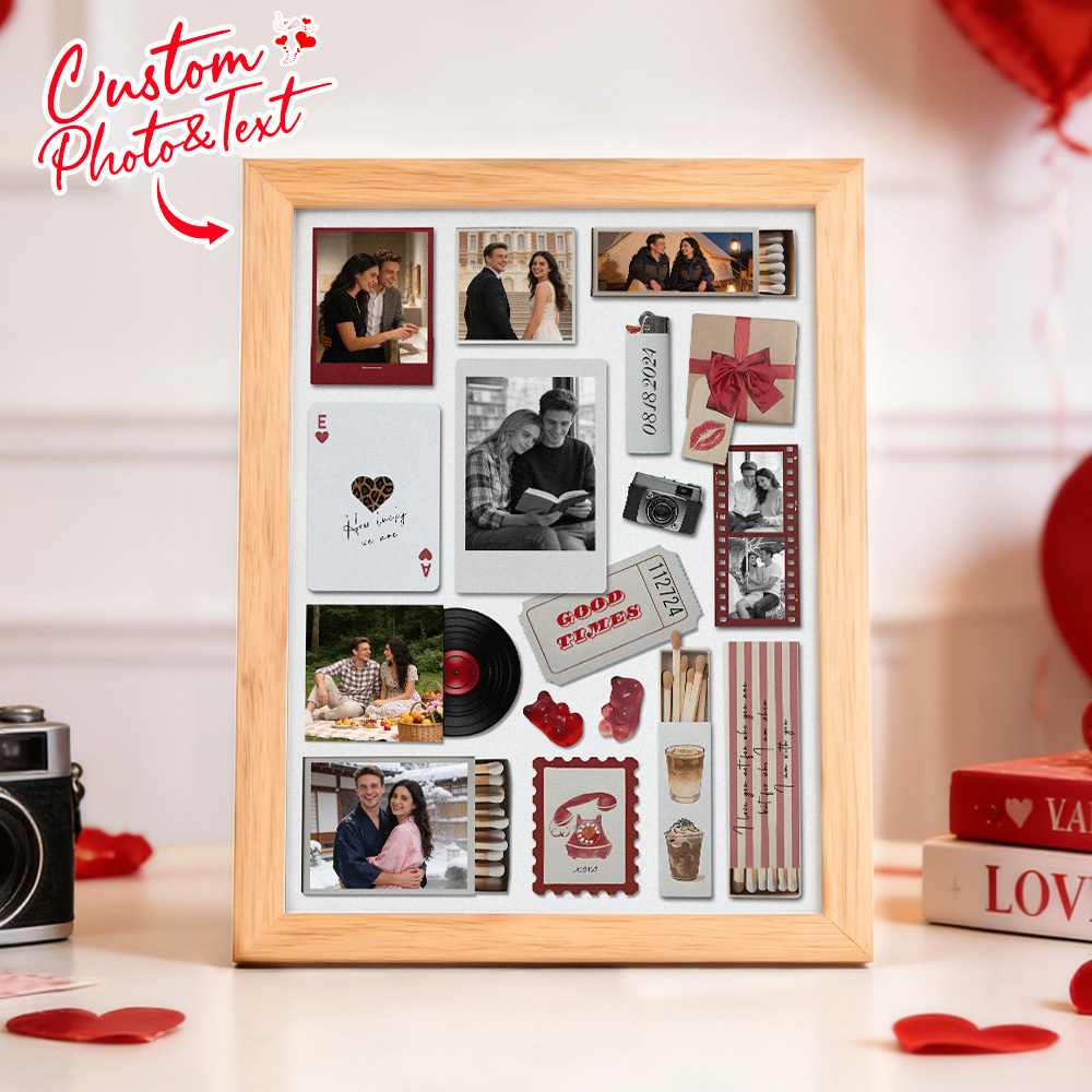 Custom Photo Matchbox Wooden Frame with Your Text Matchbook Poster Print Wall Art Anniversary Gift