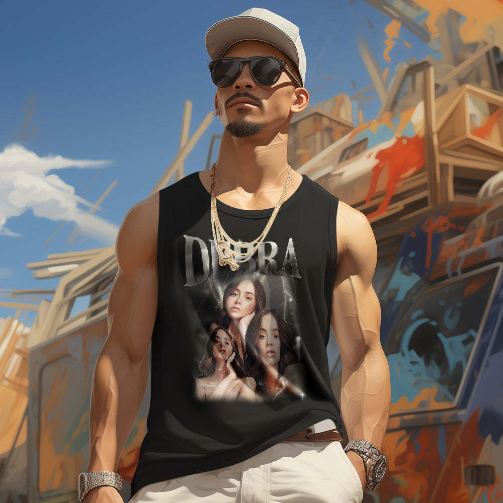 Custom Face Tank Tops Men's Sleeveless Shirt Print Your Own Text - MyPhotoSocks