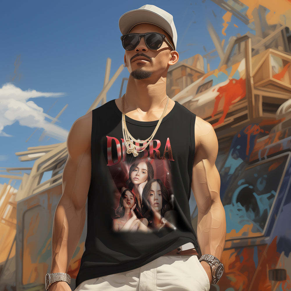 Custom Face Tank Tops Men's Sleeveless Shirt Print Your Own Text - MyPhotoSocks