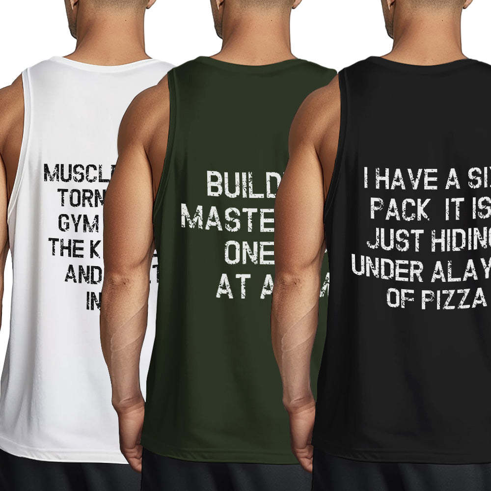 Custom Text Tank Top Mens Funny Gym Workout Tee - MyPhotoSocks