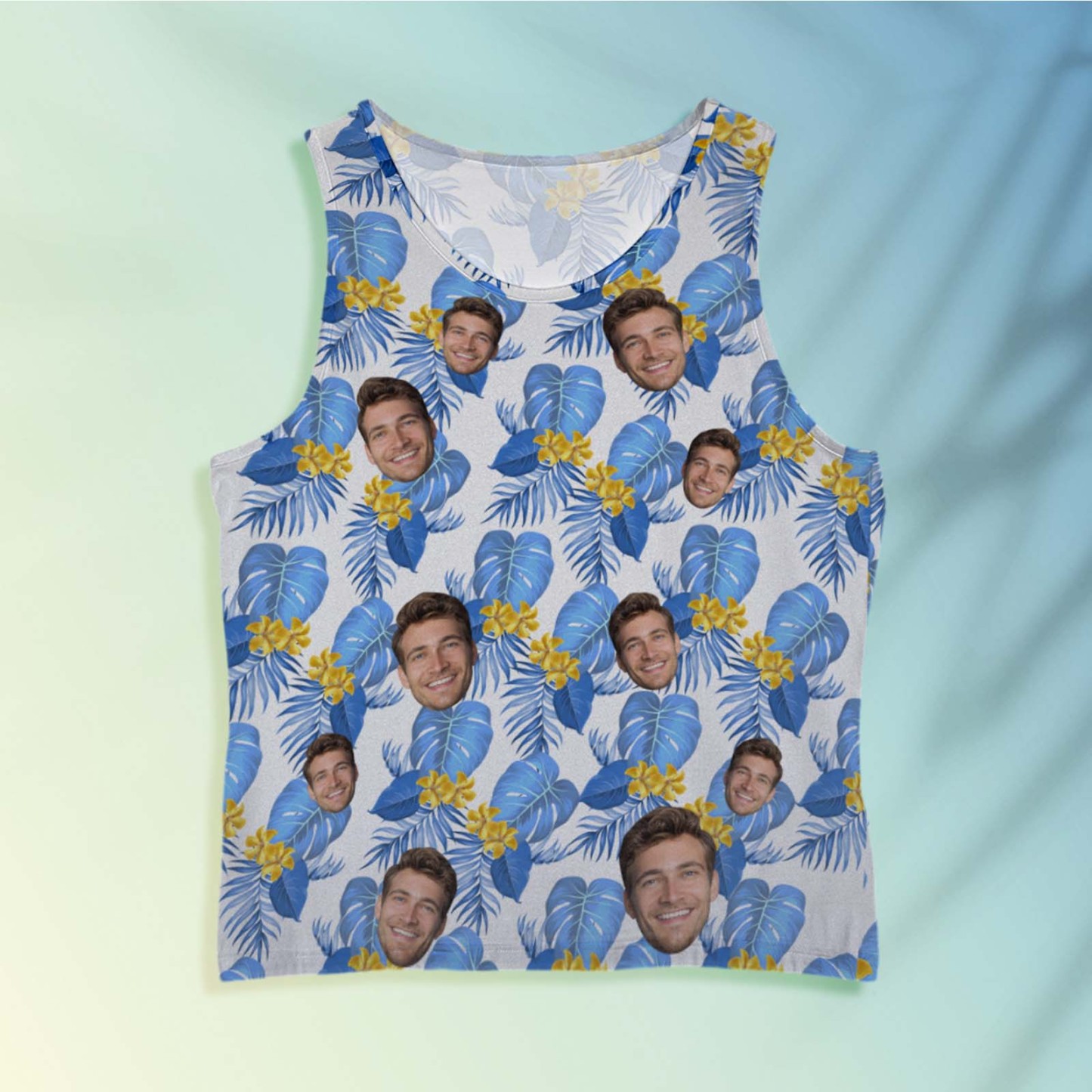 Custom Face Tank Tops Hawaiian Tropical Style Casual Tank Top Blue Flower