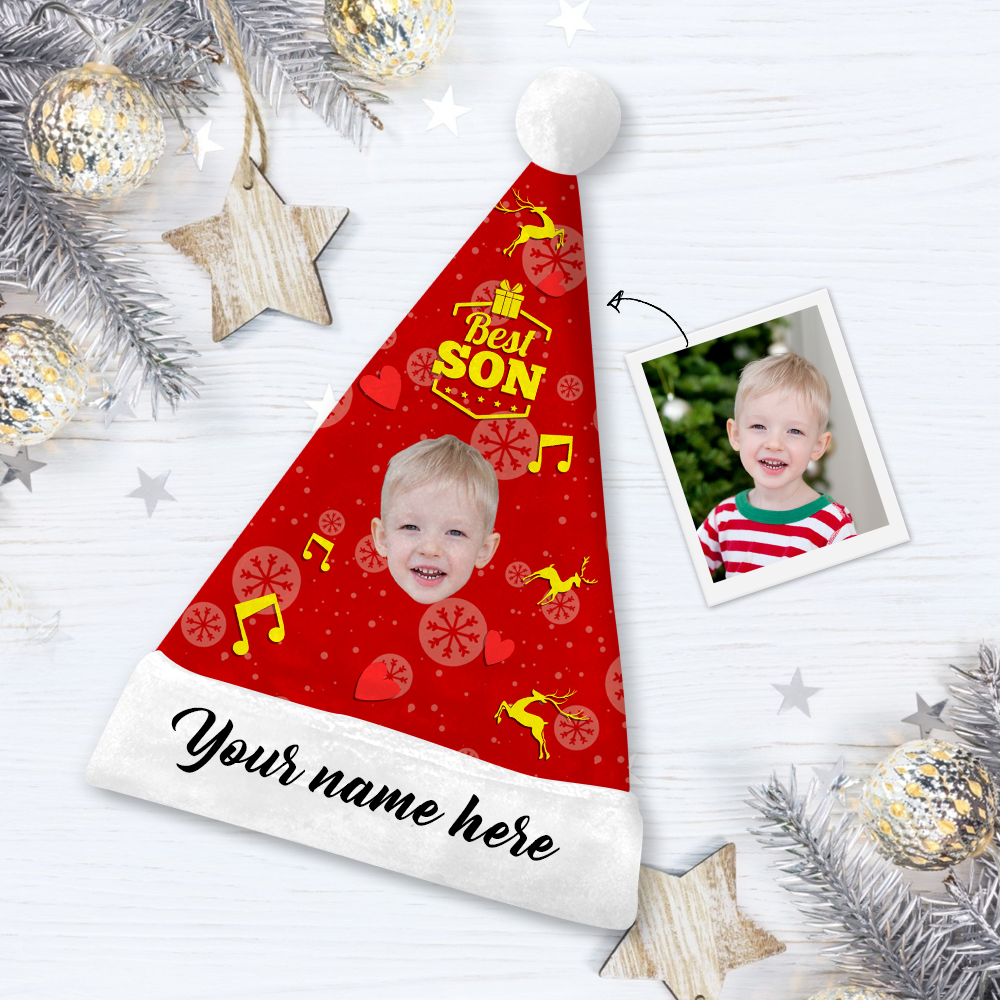 Custom Best Son Photo Santa Hat With Your Text - MyPhotoSocks