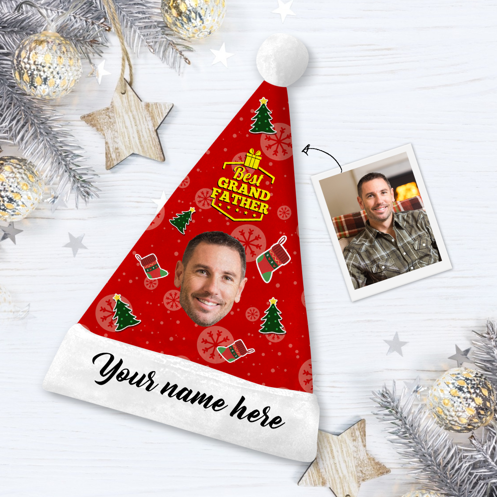Custom Best Grandfather Photo Santa Hat With Your Text - MyPhotoSocks