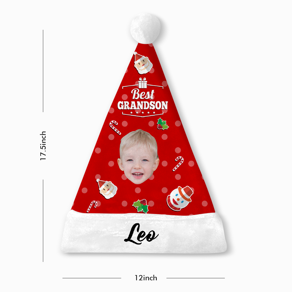 Custom Best Grandson Photo Santa Hat With Your Text - MyPhotoSocks