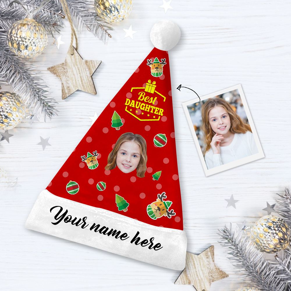 Custom Best Daughter Photo Santa Hat With Your Text - MyPhotoSocks