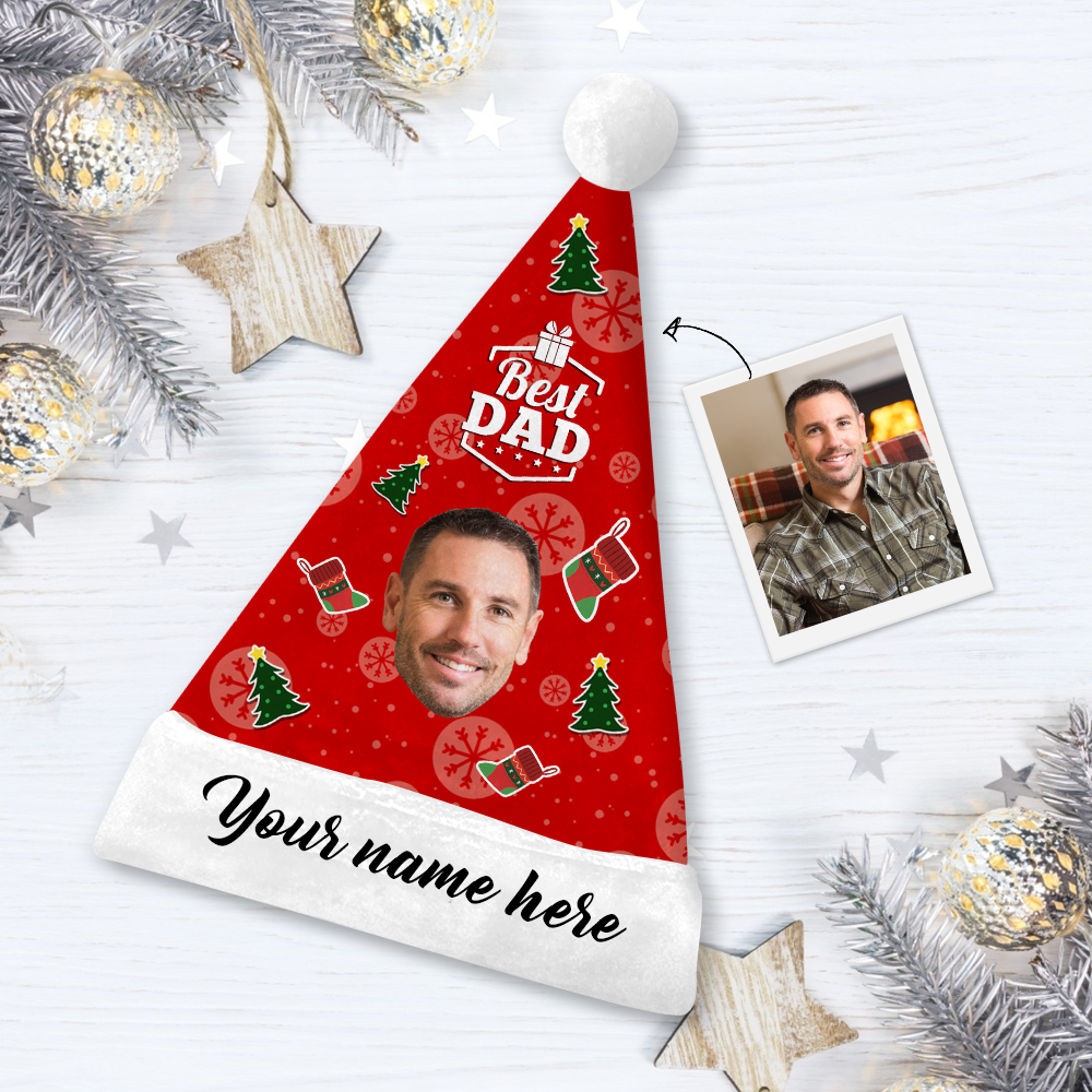 Custom Best Dad Photo Santa Hat With Your Text - MyPhotoSocks