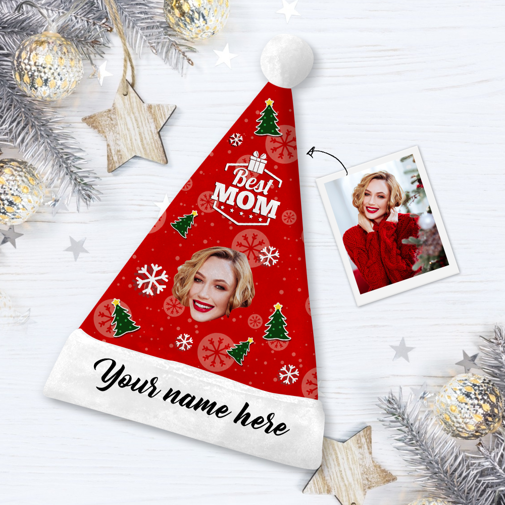 Custom Best Mom Photo Santa Hat With Your Text - MyPhotoSocks
