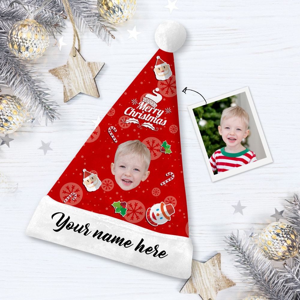 Custom Snowman Hero Photo Santa Hat With Your Text - MyPhotoSocks