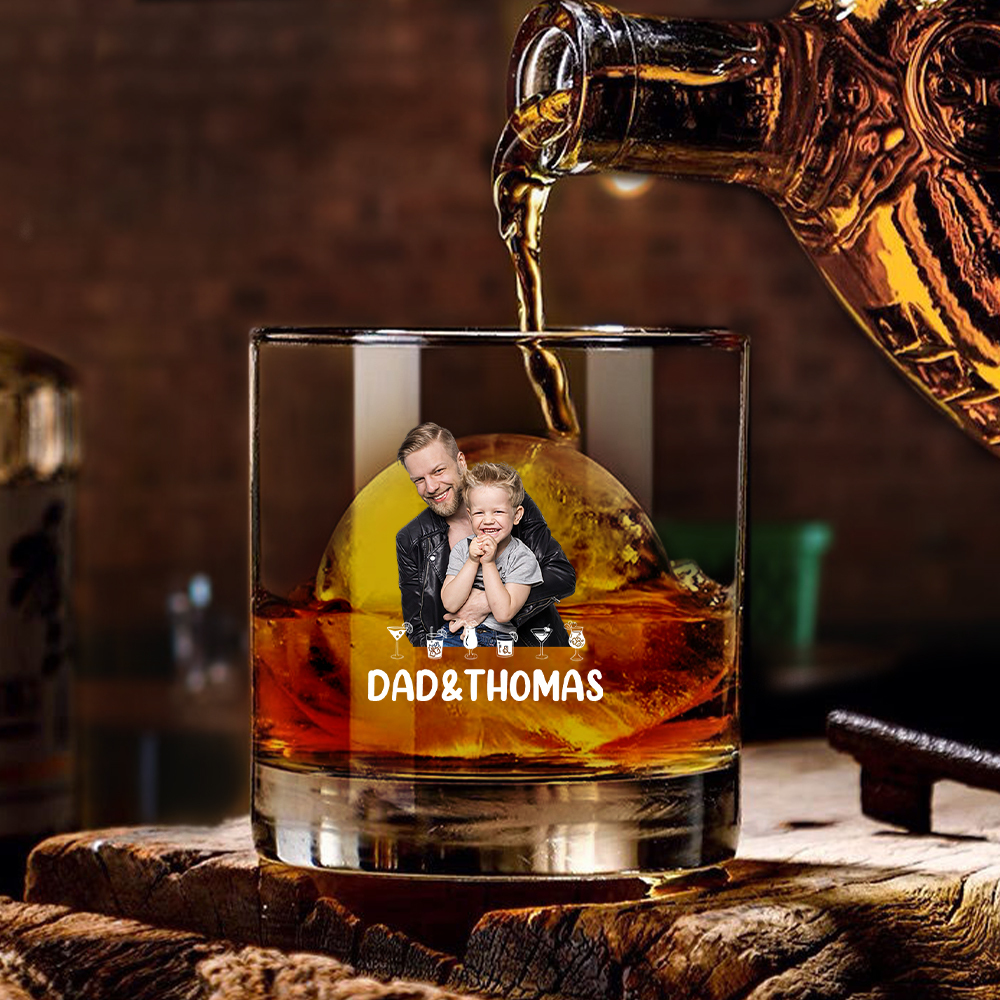 Personalized 10oz Photo Text Whiskey Glass with Texts Father's Day Birthday Gift for Dad