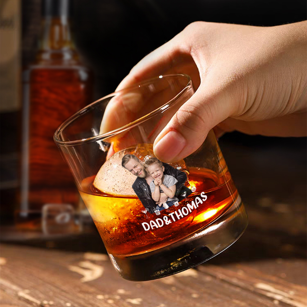 Personalized 10oz Photo Text Whiskey Glass with Texts Father's Day Birthday Gift for Dad
