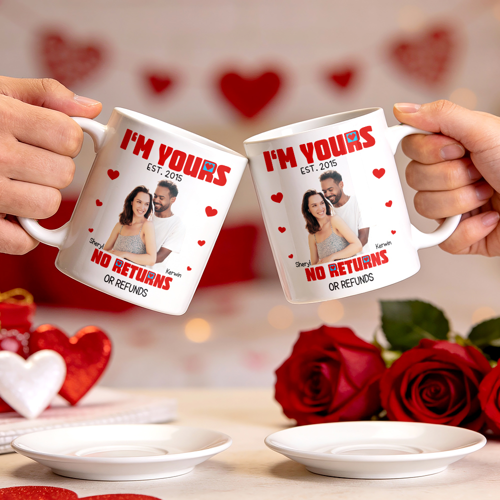 Custom Cartoon Mug Photo And Name Mug I'm Yours No Returns Or Refunds Valentine Anniversary Gift - MyPhotoSocks
