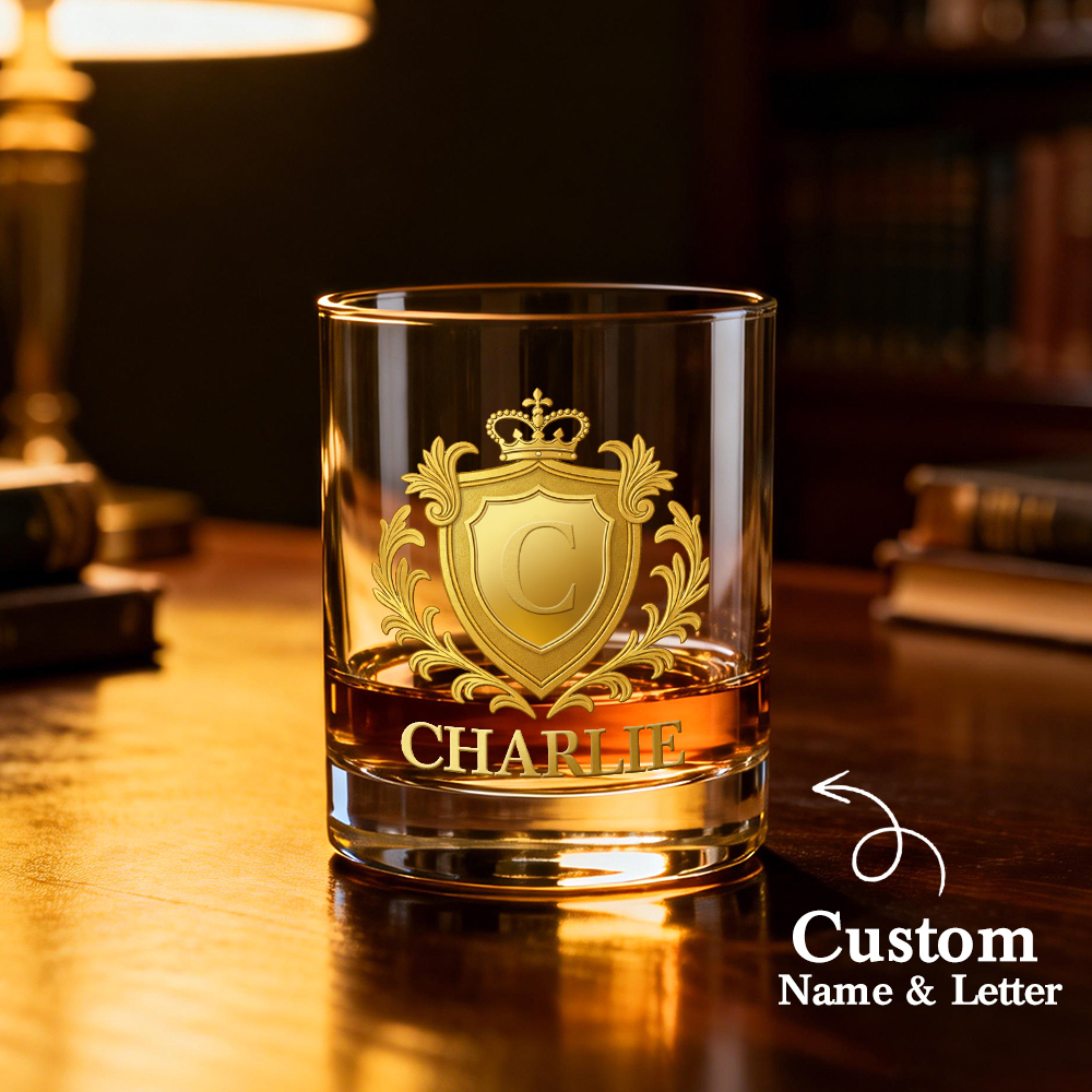 Custom Golden 2D Flat Printing Badge 10 oz Rock Whiskey Glass Birthday Gift - Cheers with Legendary Man