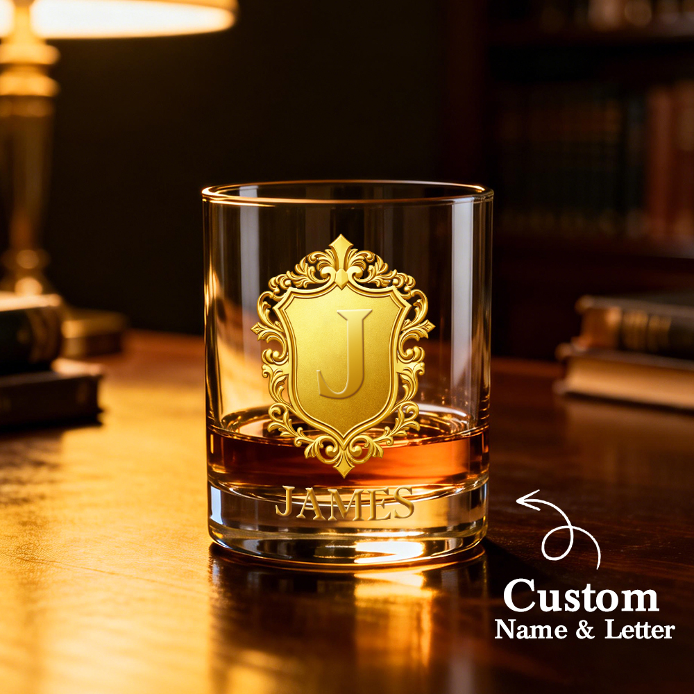 Custom Golden 2D Flat Printing Badge 10 oz Rock Whiskey Glass Birthday Gift - Cheers with Legendary Man