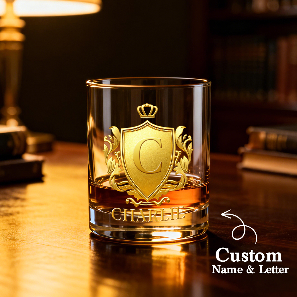 Custom Golden 2D Flat Printing Badge 10 oz Rock Whiskey Glass Birthday Gift - Cheers with Legendary Man