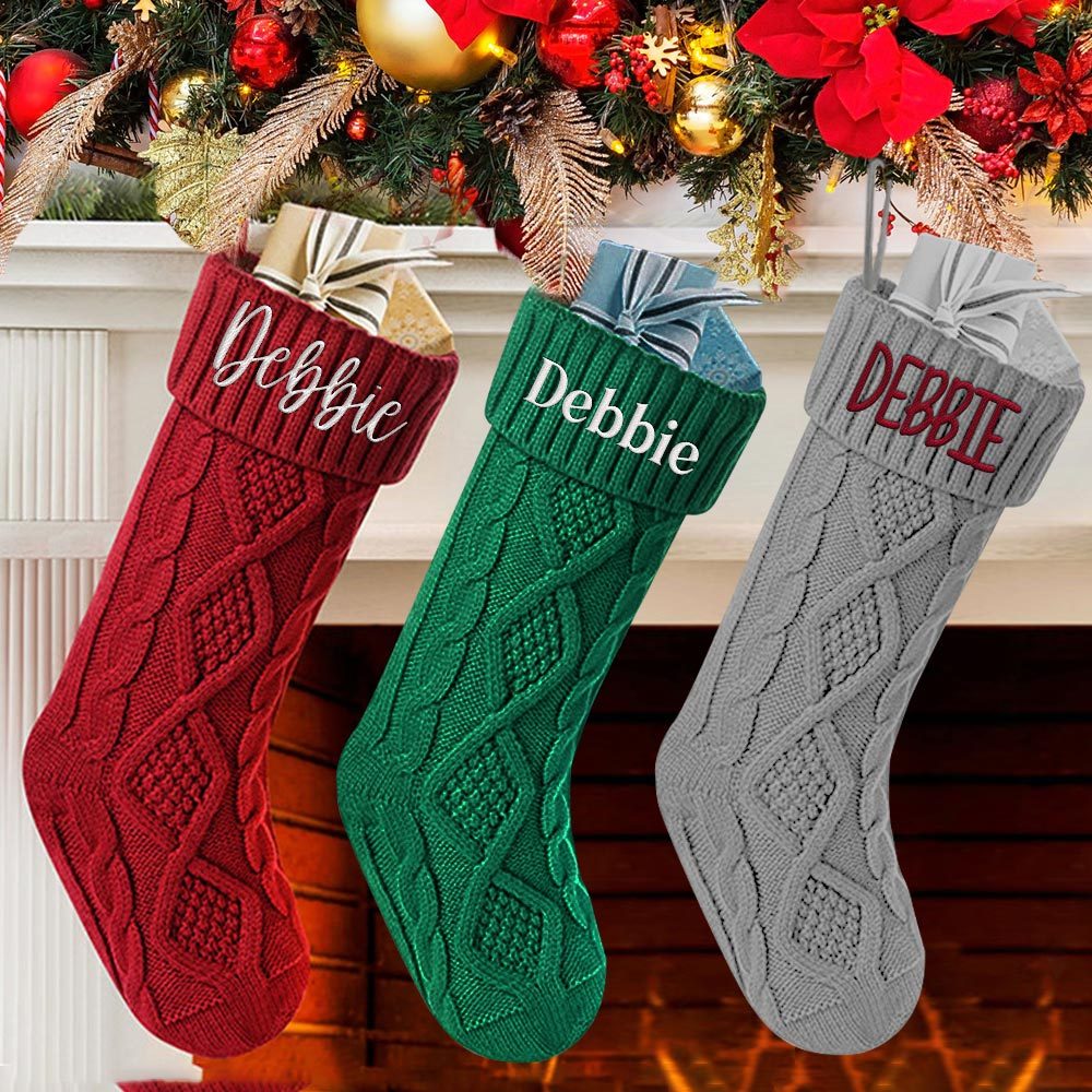 Personalized Christmas Stocking with Name Knitted Xmas Stockings Decoration - MyPhotoSocks
