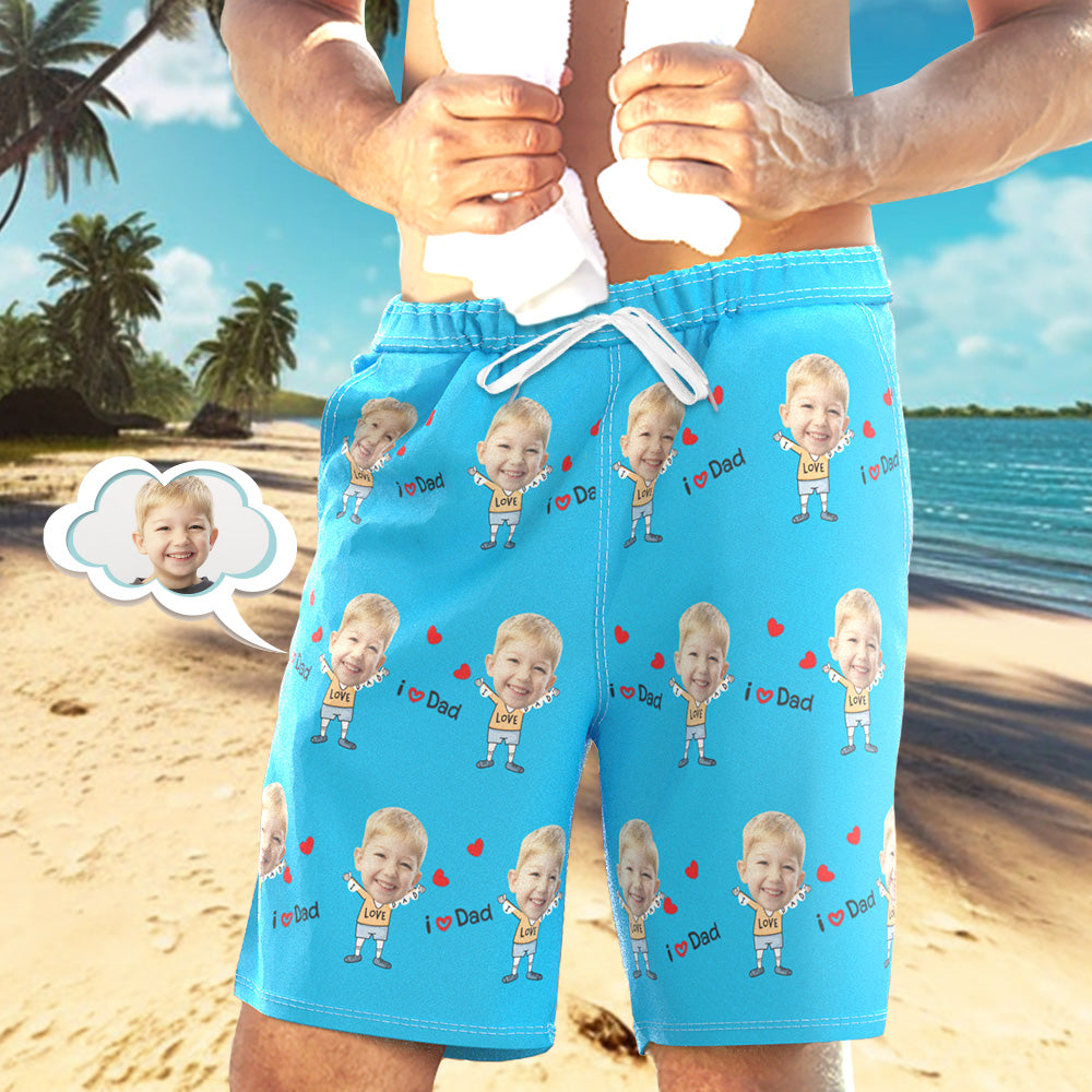 Custom Face Swim Trunks Personalized Beach Shorts Men's Casual Shorts Love Dad -
