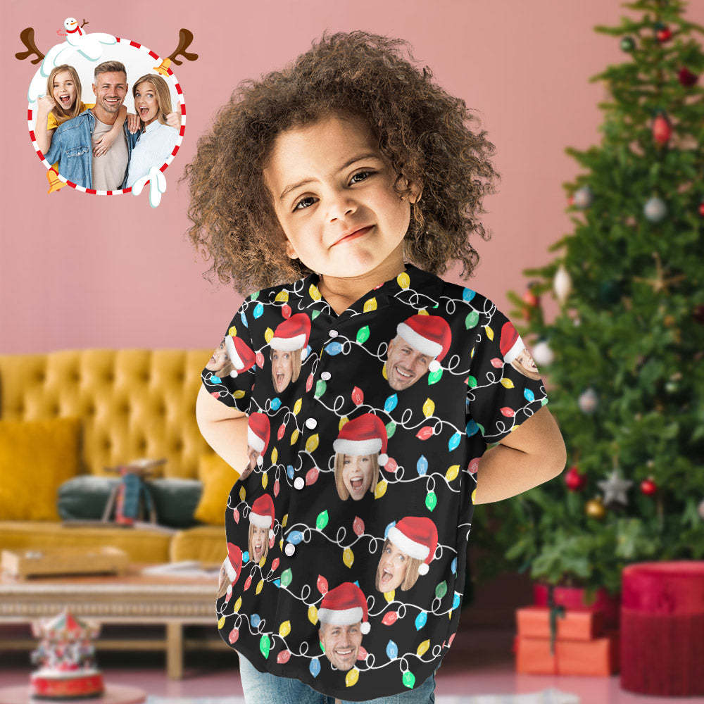 Custom Face Kid's Hawaiian Shirts Personalized Photo Christmas Family Xmas Leds Aloha Shirts - MyPhotoSocks