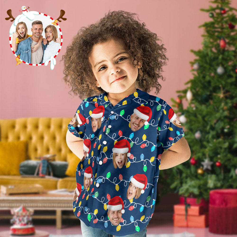 Custom Face Kid's Hawaiian Shirts Personalized Photo Christmas Family Xmas Leds Aloha Shirts - MyPhotoSocks