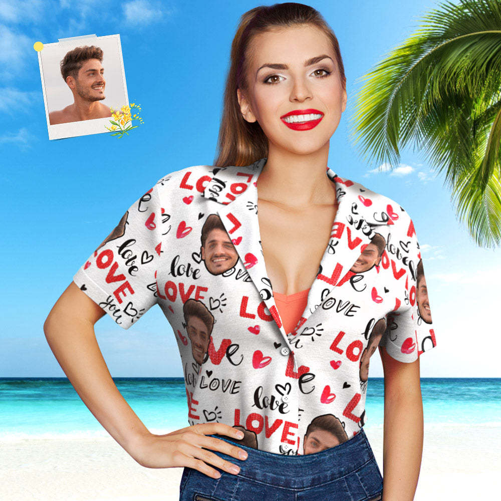 Custom Face Hawaiian Shirt for Women Personalized Women's White Photo Hawaiian Shirt - MyPhotoSocks